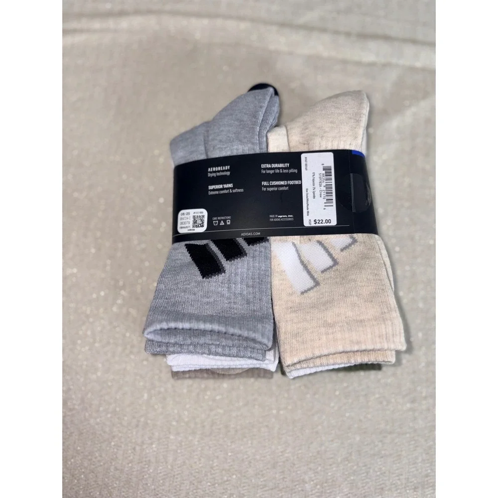 Adidas Crew Socks 6-12 Olive Tan Grey White NEW 6 Pair Pack Men's‎ Cushioned